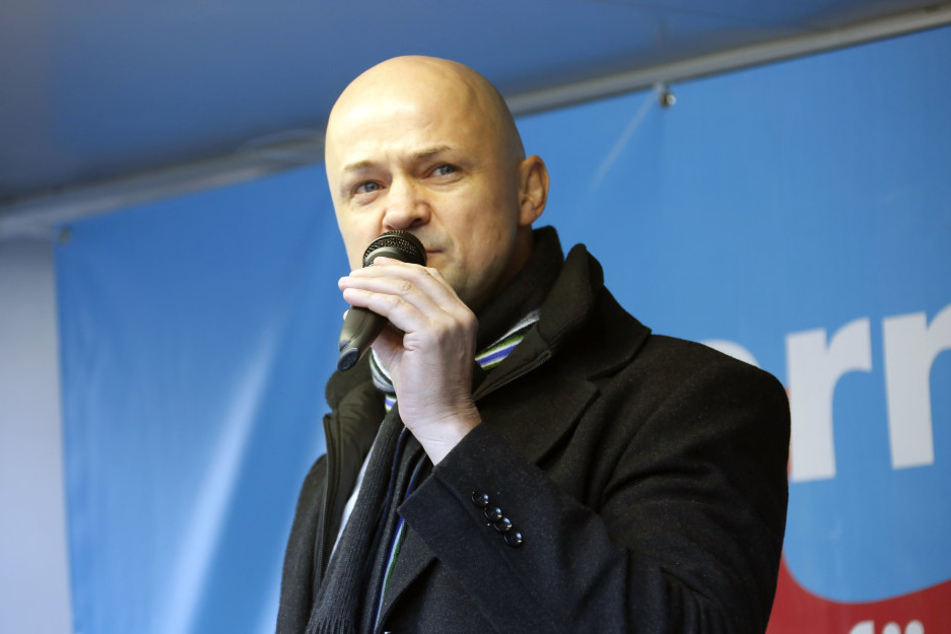 Der sächsische AfD-Abgeordnete André Wendt (45) bei einer Demo in Mittweida Ende Oktober.