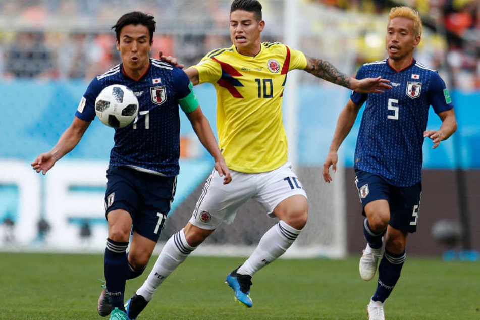James Rodríguez (M.) trat bei der WM in Russland mit Kolumbien an.