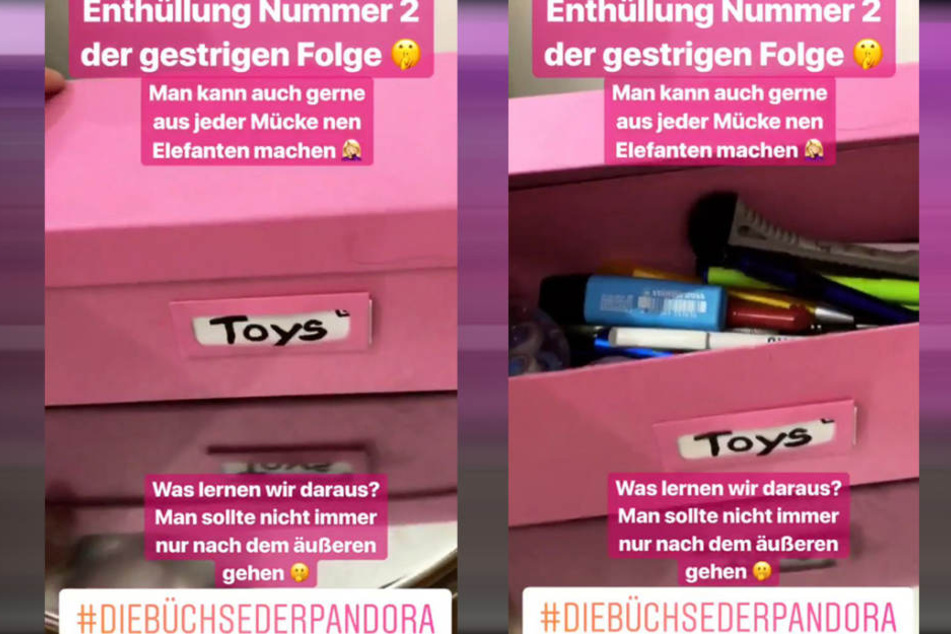Nein, alles ganz harmlos! In der Box bewahrt sie nur Büroartikel auf.