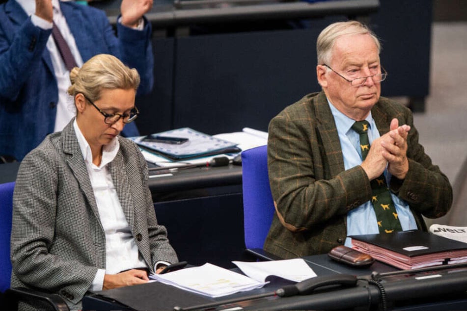 Alice Weidel (l) und Alexander Gauland (r) während einer Rede ihres AfD-Parteikollegen bei der 116. Sitzung des Bundestages.
