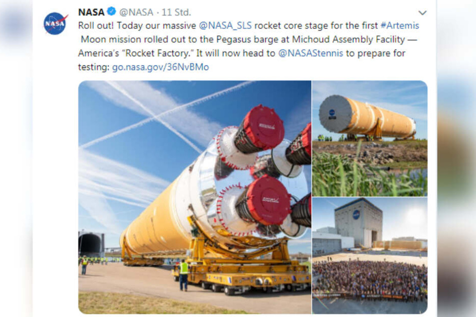 Ein Tweet der NASA zeigt die beeindruckenden Dimensionen der Kernstufe.