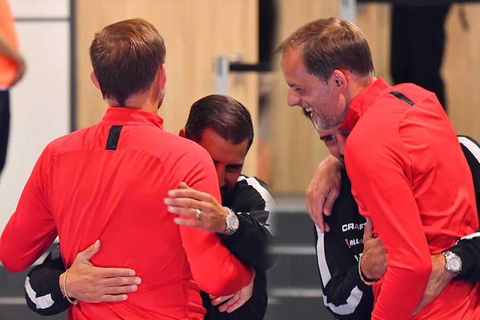 Cristian Fiel und Thomas Tuchel hatten vor der Partie ihren Spaß.