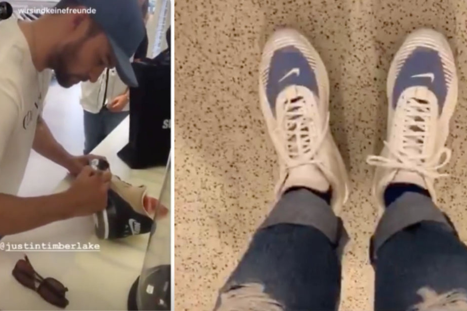 Timberlake signierte im Berliner Sneaker-Store neue Nike-Schuhe. In seiner Instagram-Story hatte er ein paar scheinbar neue an.