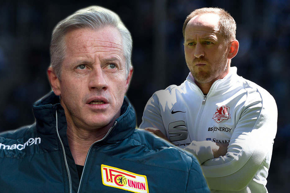 Ein Duell auf Augenhöhe: Jens Keller (l) und Eintracht-Trainer Torsten Lieberknecht.