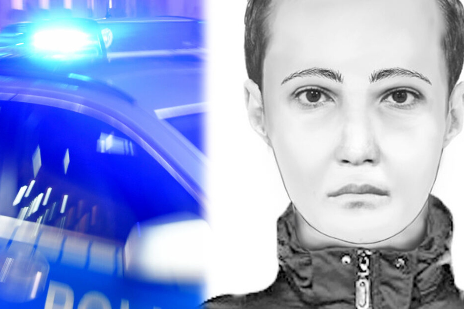 Die Montage zeigt rechts ein Phantombild des gesuchten Sextäters.
