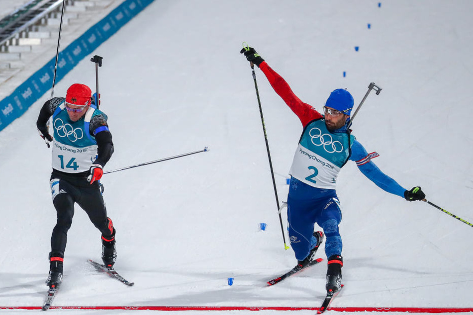 Am Ende entschied das Foto: Mit einer Fußspitze Vorsprung sich Martin Foucard den Olympiasieg vor Simon Schempp.