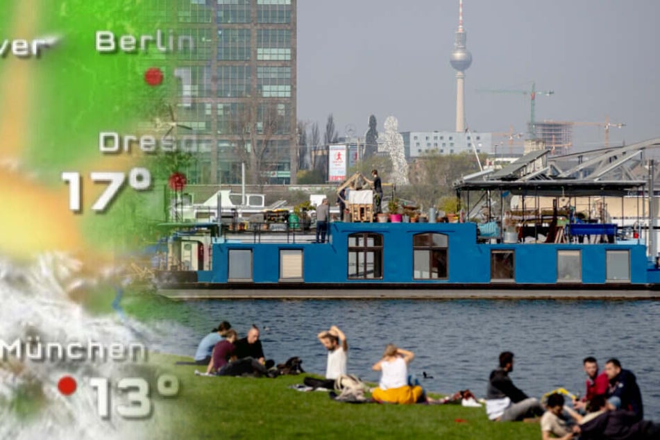 Berliner genießen das schöne Wetter im Treptower Park.