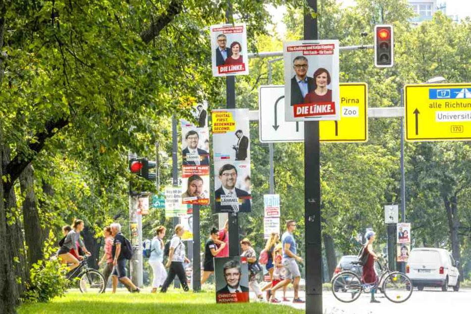 Solche Massen an Plakaten, wie hier am Pirnaischen Platz, gibt es selten. Viele Plakate wurden mittlerweile zerstört.