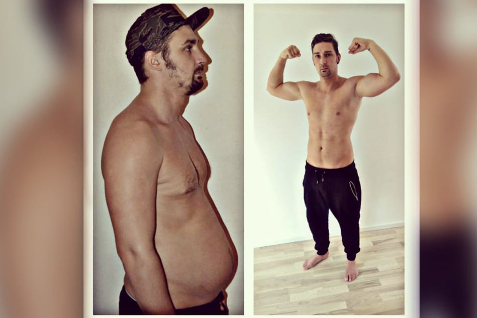 Hier der Vergleich: Links sieht man Sandy mit 111 Kilogramm und rechts mit 97 Kilo.