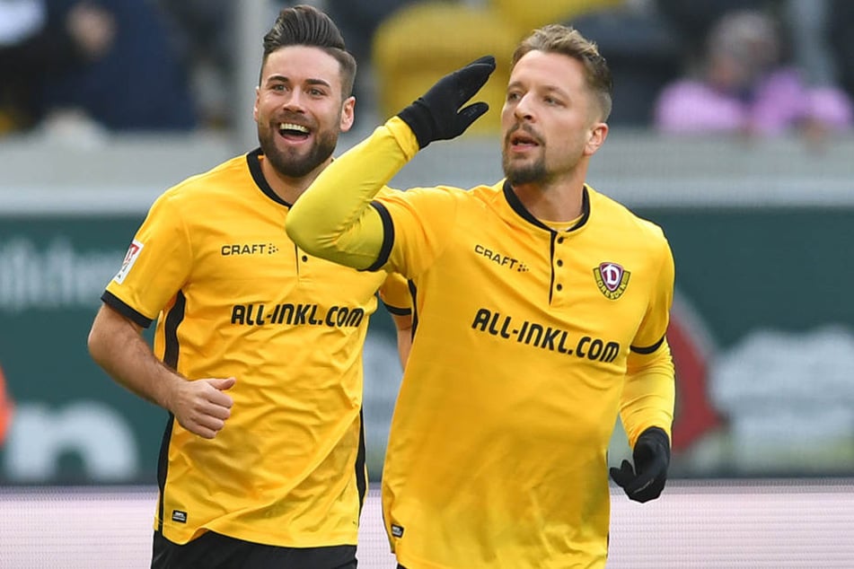 Patrick Ebert (re.) zeigte nach seinem Tor eine deutliche Geste in Richtung der Bank seines Ex-Vereins FC Ingolstadt 04. Von dort war er im Sommer an die Elbe gewechselt.