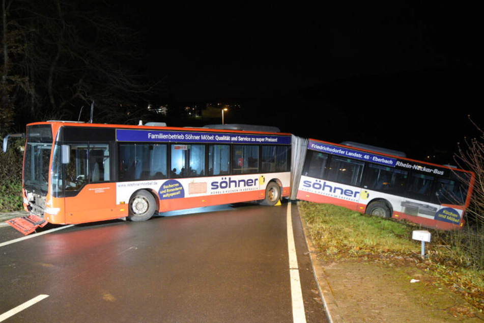 Mit dem hinteren Teil landete der Bus ungebremst in einer Böschung.