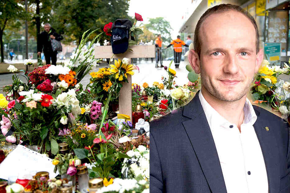 Nach der Tötung eines Mannes in Chemnitz wurden Blumen und Kerzen am Tatort niedergelegt. CDU-Fraktions-Vize Stephan Meyer (37) will in deutschen Innenstädten ein Messerverbot.
