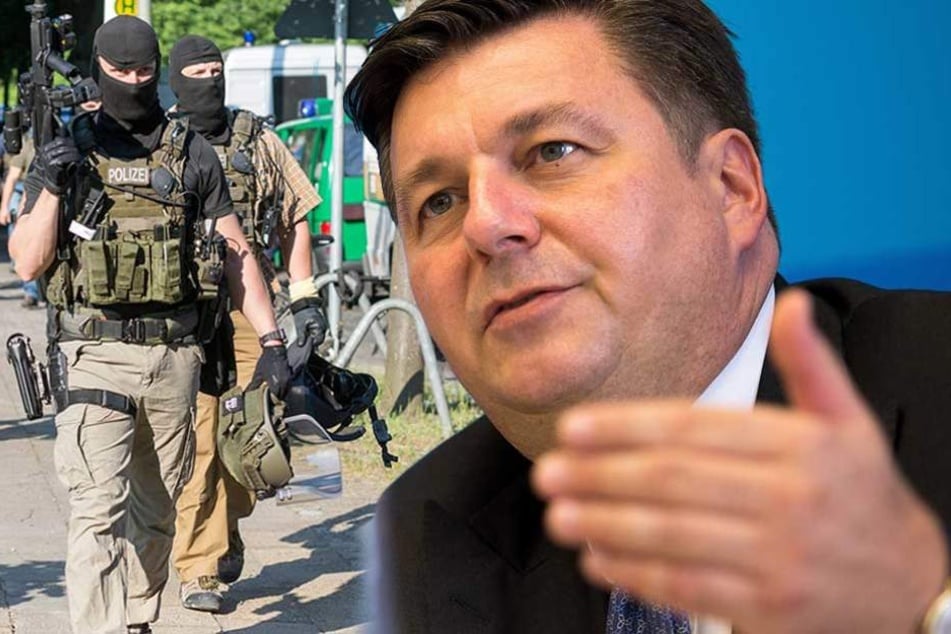 Berlins SPD-Innensenator Andreas Geisel will entschieden gegen Gewalttäter vorgehen und die Polizei besser ausrüsten. (Bildmontage)
