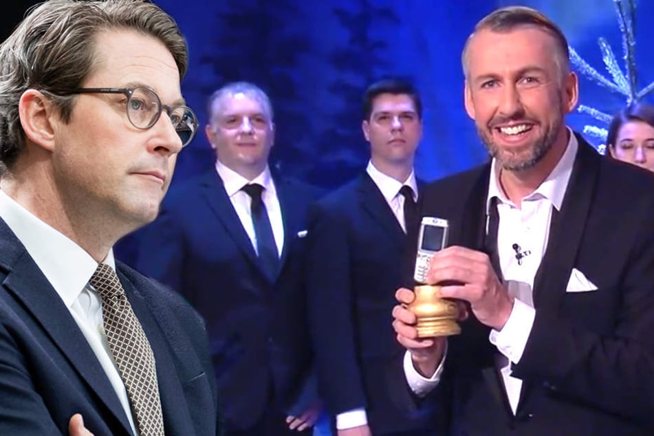Andreas Scheuer (44, CSU,Bundesverkehrsminister) erhielt in Abwesenheit einen "Digitalisierungs-Vollpfosten in der Nokia-Edition" und ein Extra-Ständchen! (Bildmontage)