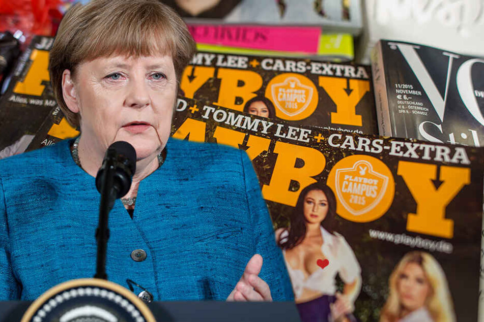 Merkel und der Playboy: Für die nackigen Frauen interessierte sich die Kanzlerin aber nicht.