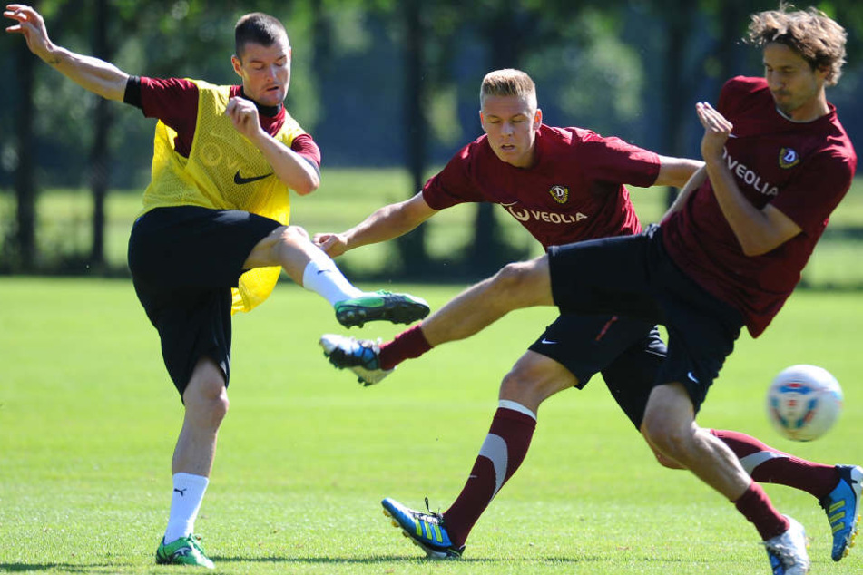 Franke (Mitte) im Training 2011 mit Marcel Heller (links) und Martin Stoll (re.).