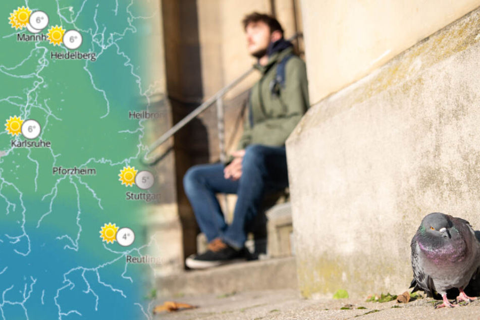 Ein Mann sitzt in der Sonne. (Fotomontage)
