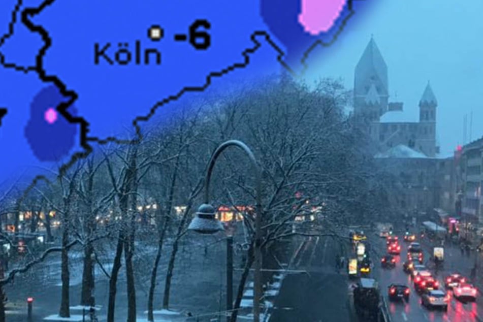 Am Kölner Neumarkt fiel am Dienstag Schnee.