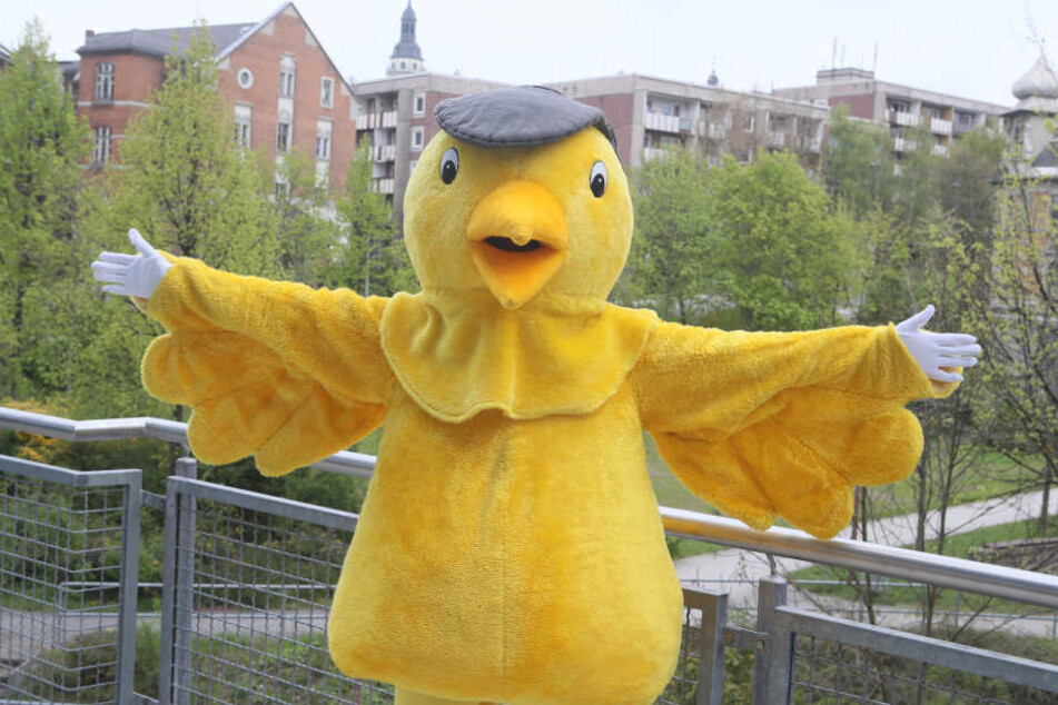 Das Maskottchen des Filmpreis "Goldener Spatz".