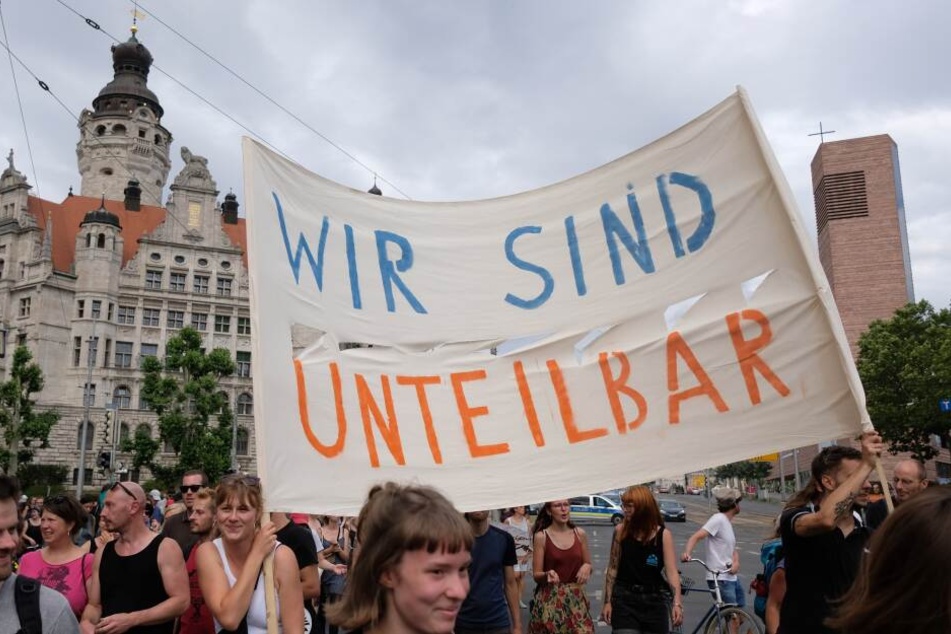Teilnehmer eine Demo in Leipzig.