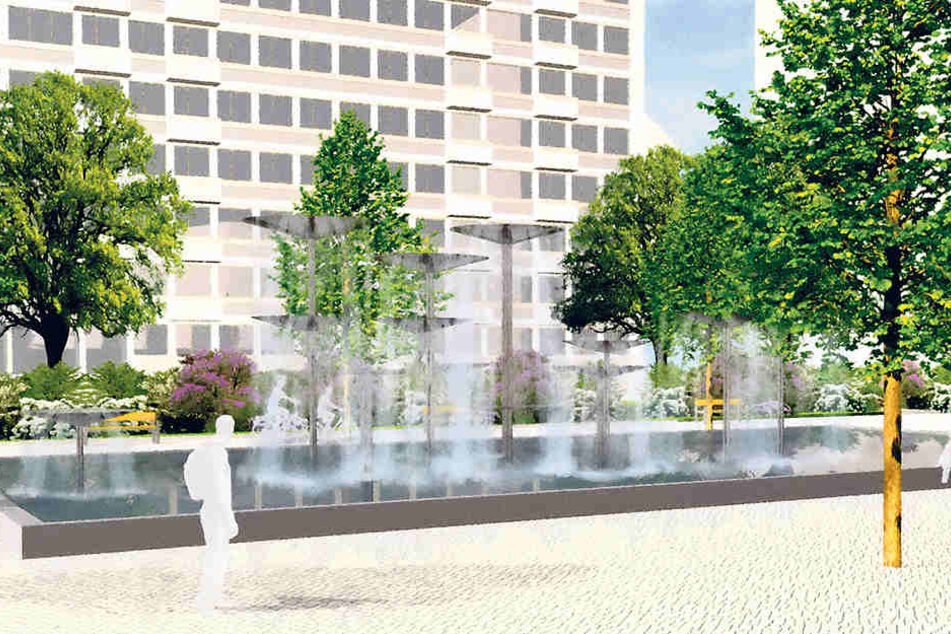 So soll der Schalenbrunnen am
Dippoldiswalder Platz sprudeln. Verantwortlich dafür ist Umweltbürgermeisterin
Eva Jähnigen (51, Grüne).