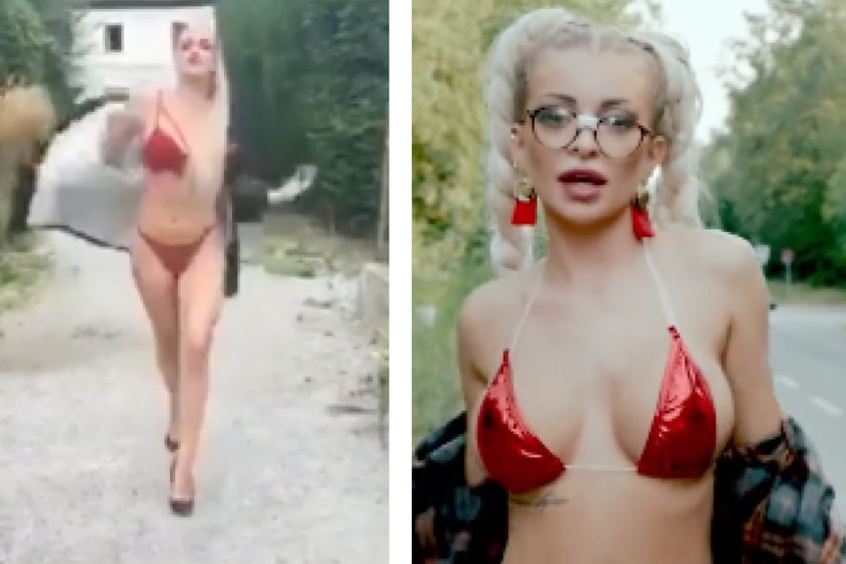 Rote Dessous, viel Haut: Den Look hat Katjas Double schon mal drauf.