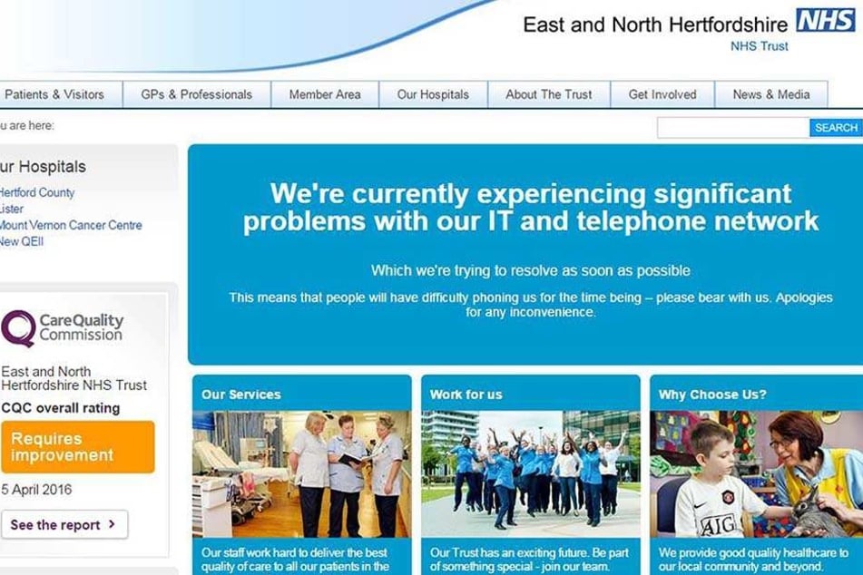 Der staatliche, britischen Gesundheitsdienst (NHS) informiert auf seiner Internetseite über Probleme mit der IT.