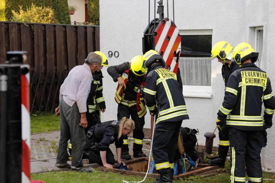 Die Chemnitzer Feuerwehr musste am Sonntag eine Kuh aus einer Klärgrube befreien.