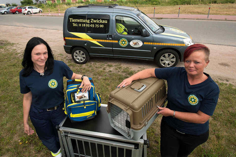 Freuen sich über das neu erwachte Interesse der Zwickauer für die Rettung von Tieren: Eileen Kuhn (44, rechts) und ihre Mitstreiter von der Tierrettung.