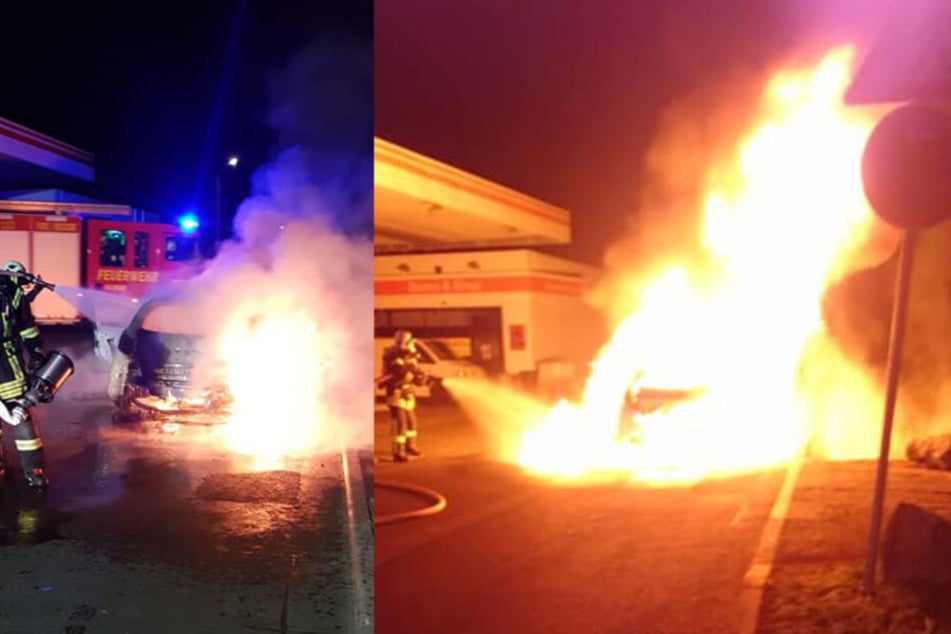 Meterhoch schlugen die Flammen direkt neben der Tankstelle in den Himmel.