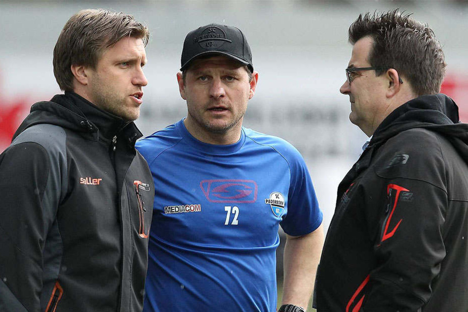 Markus Krösche (li.), Steffen Baumgart (mi.) und Martin Hornberger (re.) haben viele offene Fragen.