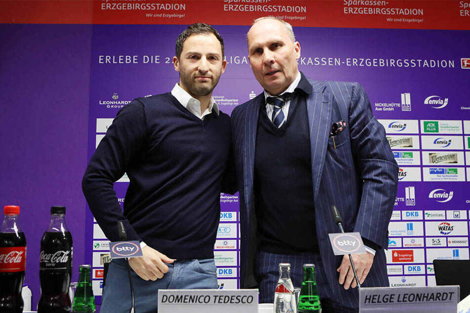 FCE-Präsident Helge Leonhardt (r.) begrüßt den neuen Trainer Domenico Tedesco. Der hat bis zum 30. Juni2018 unterschrieben.