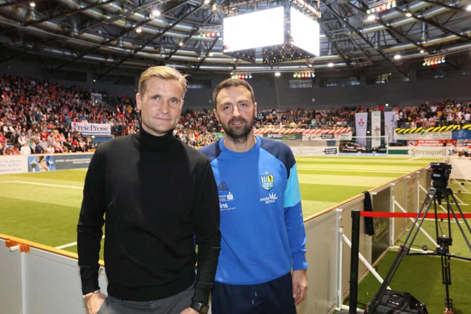 Zusammen mit Co-Trainer Sreto Ristic (r.) soll der neue CFC-Coach David Bergner die Himmelblauen vor dem Absturz in die Regionalliga bewahren. Schwierig, aber laut Bergner "kein Himmelfahrtskommando".