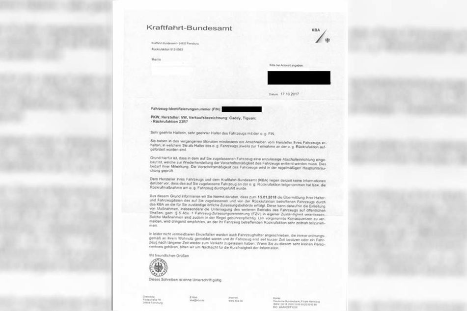 So sieht ein Schreiben aus, das das Kraftfahrt-Bundesamt an betroffene Personen versendete.