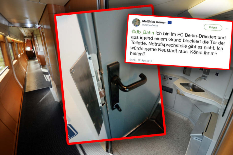 Der Verursacher allen Übels: die Zug-Toilette im EC (l). Und der Hilferuf über Twitter von Oomen.