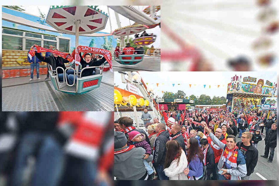 Juhu! Die Zwickauer Fans durften zwei Runden mit dem Riesenrad drehen.