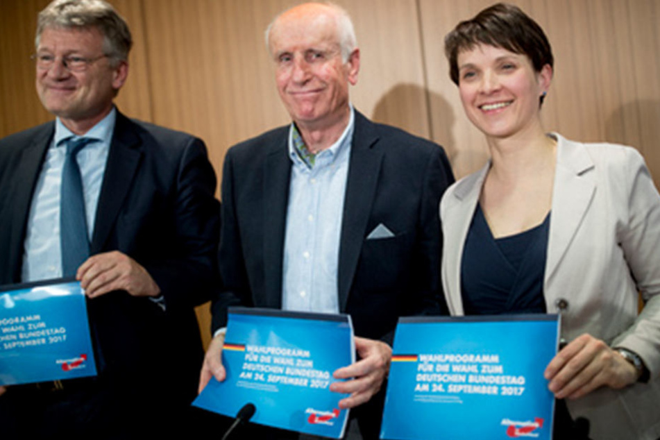 Jörg Meuthen, Albrecht Glaser und Frauke Petry (v.l.n.r.) stellen das Wahlprogramm der Afd für die Bundestagswahlvor.