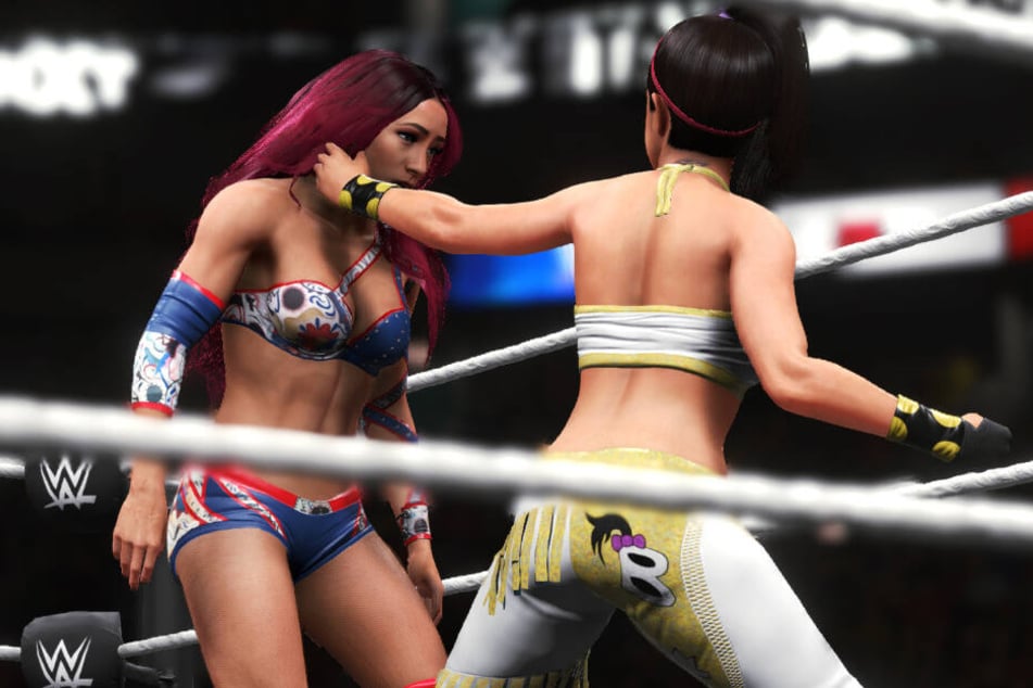 Sasha Banks gegen Bayley - vor allem die weiblichen Charaktere rückten mehr in den Mittelpunkt - die Grafik hier hat jedoch wenig mit der Spielrealität zu tun.