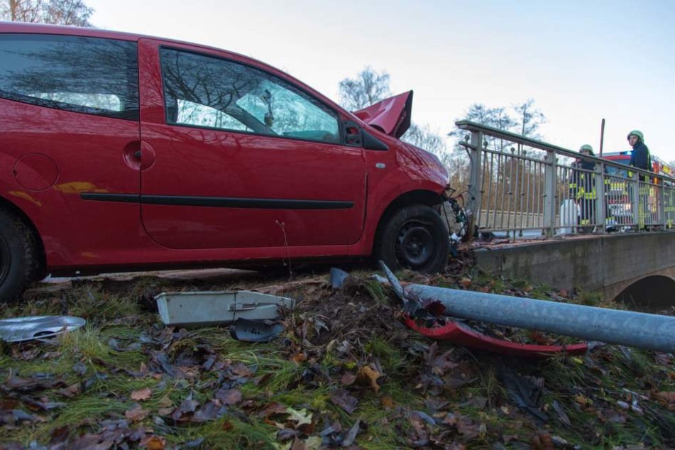 Der Renault kam erst an einem Brückengeländer zum Stehen.