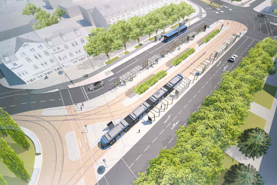 Der geplante Romanplatz von oben: Ein drittes Gleis soll helfen mehr Fahrgäste ans Ziel zu bringen.