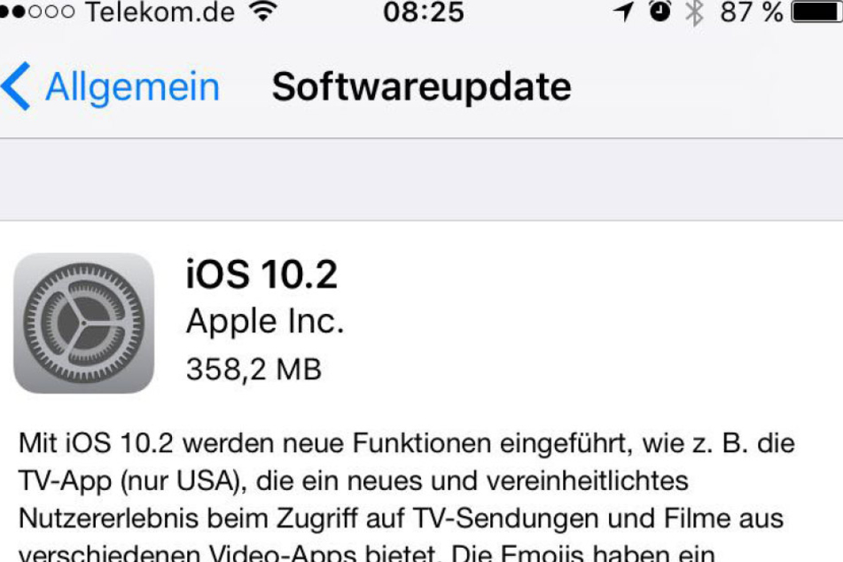 So sieht das Update aus.