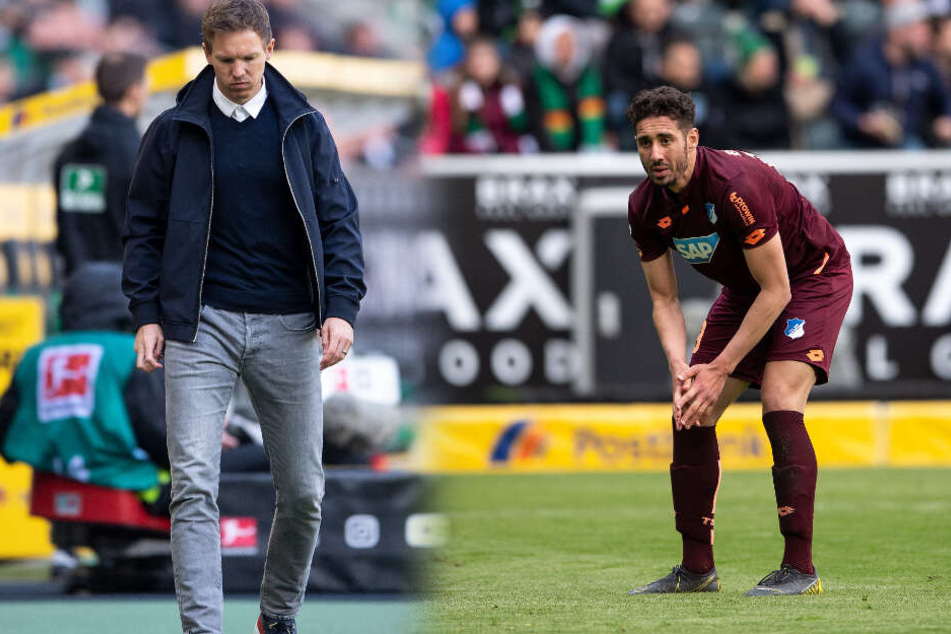 Bedröppelte Mienen nach den verschenkten Punkten gegen Borussia Mönchengladbach: TSG-Coach Julian Nagelsmann (links im Bild) und Stürmer Ishak Belfodil. (Fotomontage)