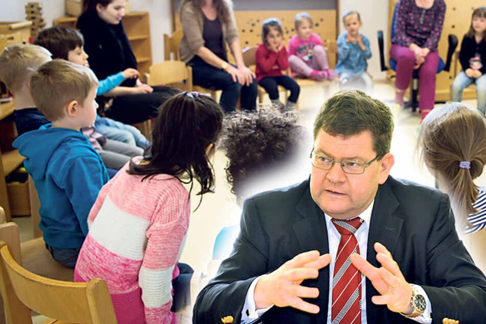 Zwei städtische Kitas haben einen
Anteil von um die 50 Prozent an Flüchtlingskindern. Sozialdezernent Philipp Rochold (55, parteilos, re.).