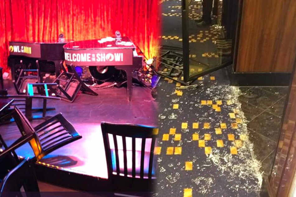 Stühle wurden umhergewirbelt. Scherben der Türen zum Restaurant zerbarsten.