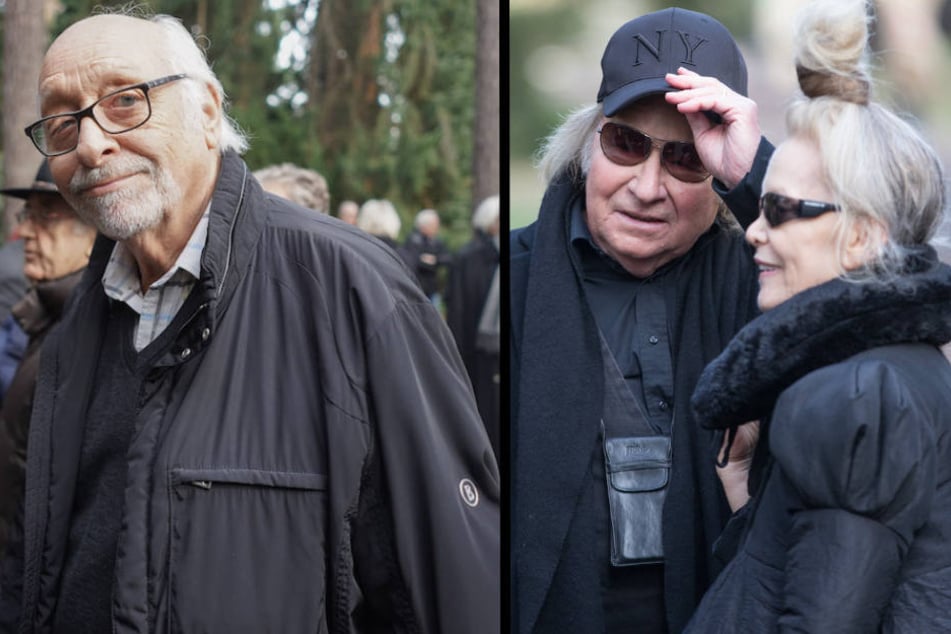Auch Karl Dall (77, li.) sowie Jürgen Barz (74) und Lilli Berlin kamen zum Waldfriedhof Dahlem. (Bildmontage)