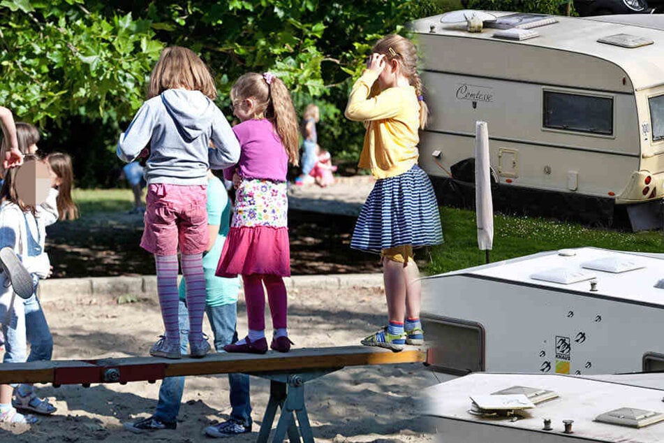In Aken (Sachsen-Anhalt) soll ein verurteilter pädophiler Mann von seinem Wohnwagen aus spielende Kinder beobachten.(Bildmontage)