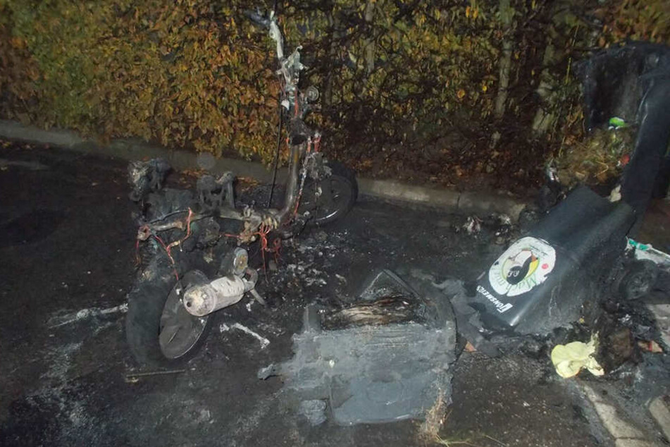 Der Roller verbrannte fast vollständig, eine angrenzende Hecke und drei Mülltonnen wurden ebenfalls beschädigt.