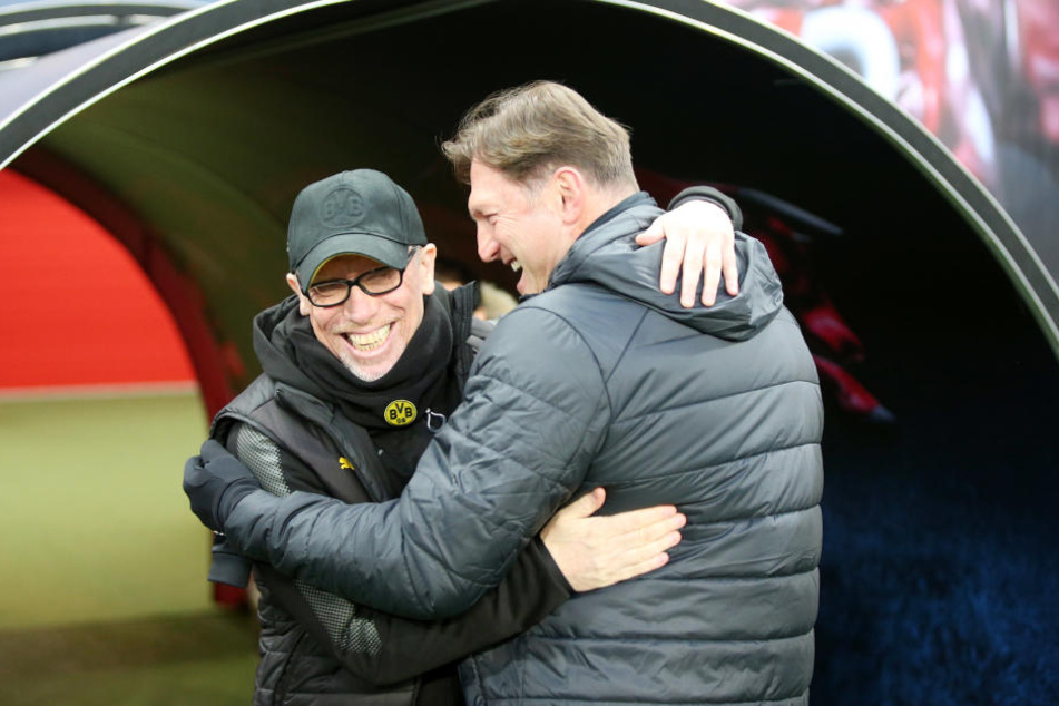 Zwei Österreicher unter sich: Dortmunds Trainer Peter Stöger (l.) und Leipzigs Ralph Hasenhüttl verstehen sich sicher auch der Partie weiterhin.