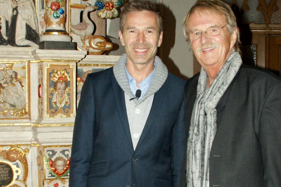 ZDF-Moderator Dirk Steffens mit dem Vorsitzenden der Carlowitz-Gesellschaft, dem Chemnitzer Stadtrat Dieter Füßlein.