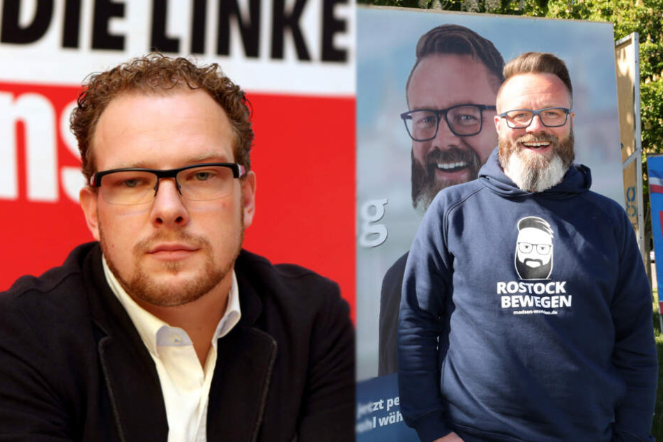 Steffen Bockhahn von den Linken (links) und Claus Ruhe Madsen (parteilos) kämpfen um das Oberbürgermeister-Amt von Rostock.